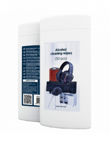 Чистящие принадлежности Cleaning wipes for screens with Alcohol Gembird CK-AWW50-01, Tube 50 pcs.