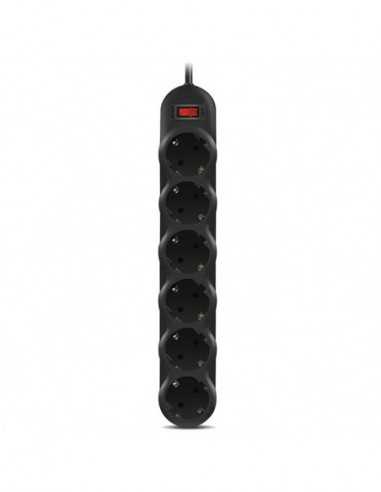 Сетевые фильтры Surge Protector 6 Sockets, 5.0m, Sven SF-06L, BLACK, Retail color box, flame-retardant