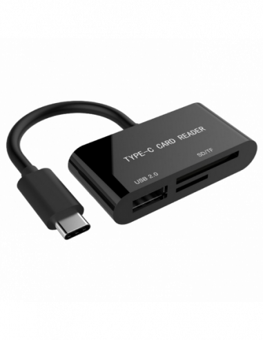 Cititoare de carduri USB Type-C Card Reader USB,SD, TF (microSD) Gembird UHB-CR3-02