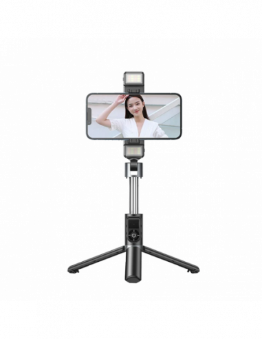 Bețe pentru selfie cu Bluetooth Bluetooth Selfie Stick Remax, Tripod P13, Dual Light, Black
