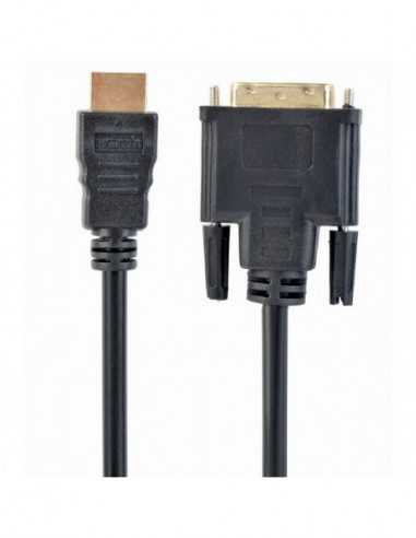 Cabluri video HDMI - VGA - DVI - DP Cable HDMI to DVI 0.5m Cablexpert, male-male, GOLD, 18+1pin single-link, CC-HDMI-DVI-0.5M