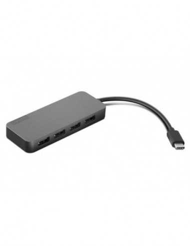 Cuplare și conectare Lenovo USB-C to 4 Port USB-A Hub, Input:USB-C Male , Output:4USB-A Female (USB3.0), Data rate 5Gbps