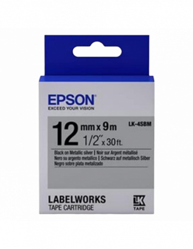 Cartuș de etichete Epson Tape Cartridge EPSON 12mm9m Metallic, BlackSilver, LK-4SBM C53S654019
