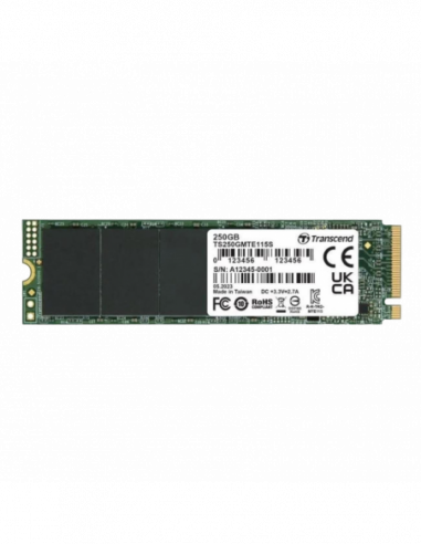 M.2 PCIe NVMe SSD .M.2 NVMe SSD 250GB Transcend 115S [PCIe 3.0 x4, RW:32001300MBs, 250170K IOPS, 100TBW,3DTLC]
