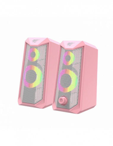 Boxe 2.0 Gaming Speakers Havit SK202, 2x2.5 drivers, 2x3W RMS, 4Ohm, 3.5mm+USB, RGB, Pink