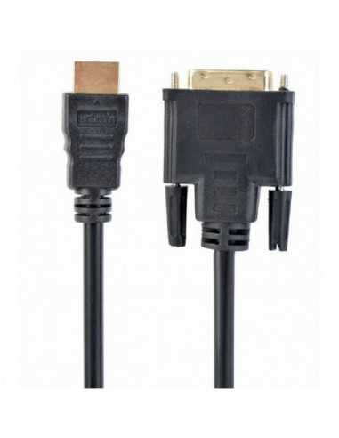 Видеокабели HDMI / VGA / DVI / DP Cable HDMI to DVI 1.8m Cablexpert, male-male, GOLD, 18+1pin single-link, CC-HDMI-DVI-6