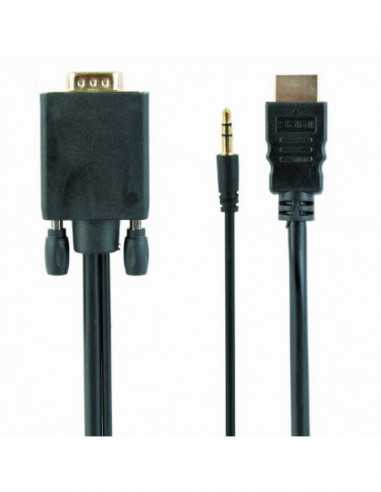 Cabluri video HDMI - VGA - DVI - DP Cable HDMI to VGA+3.5mm jack 1.8m Cablexpert male-male, V1.4, Black, A-HDMI-VGA-03-6