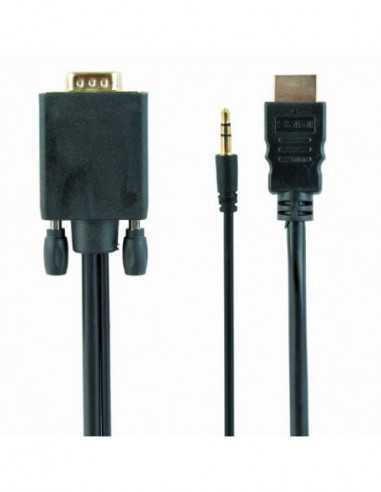 Cabluri video HDMI - VGA - DVI - DP Cable HDMI to VGA+3.5mm jack 3.0m Cablexpert male-male, V1.4, Black, A-HDMI-VGA-03-10