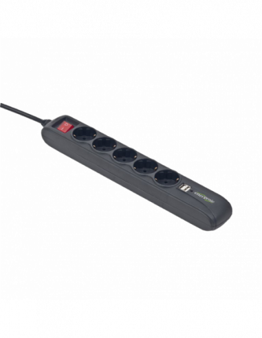 Сетевые фильтры Surge Protector Gembird with USB charger, 5 sockets, 1.5 m, up to 250V AC, 16 A, USB 2A, black