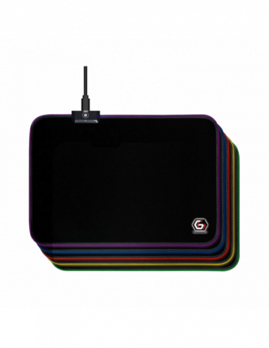 Коврики для игровой мыши Gaming Mouse Pad GMB MP-GAMELED-M, 350 × 250 × 4mm, Natural rubber foam + Fabric, RGB, Black