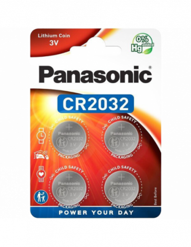 Батарейки дисковые: класс CR, LR CR2032, Blister4, Panasonic, CR-2032EL4B