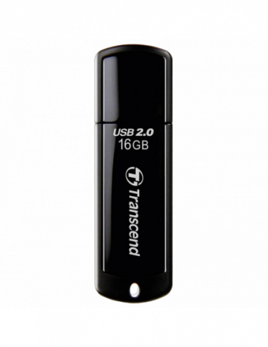 Plastic, clasic cu capac 16GB USB2.0 Flash Drive Transcend JetFlash 350, Black, Classic Cap (RW:186MBs)