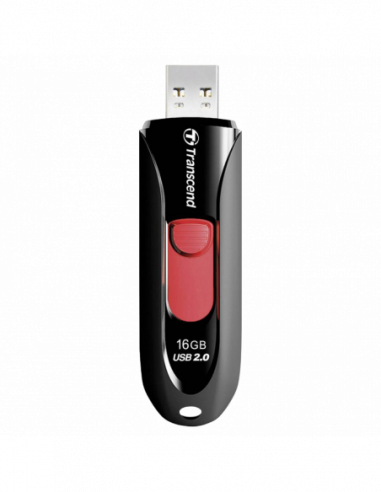 Пластик, без колпачка/слайдер 16GB USB2.0 Flash Drive Transcend JetFlash 590, Black, Slider (RW:186MBs)