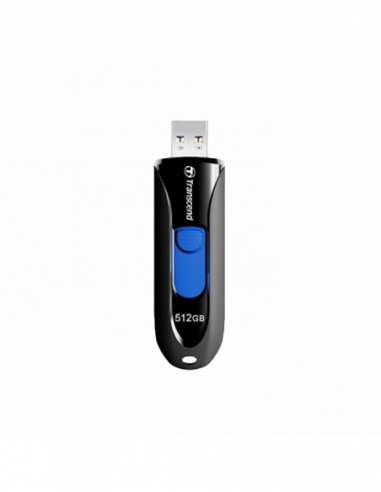 Plastic, fără capac-glisor 512GB USB3.1 Flash Drive Transcend JetFlash 790, Black-Blue, Slider (RW:9040MBs)