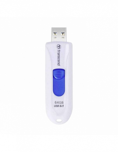 Пластик, без колпачка/слайдер 64GB USB3.1 Flash Drive Transcend JetFlash 790, White, Slider (RW:9030MBs)
