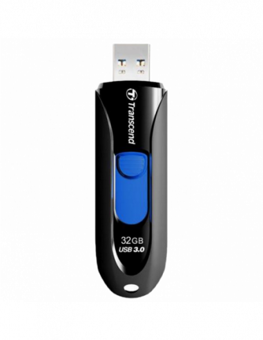 Plastic, fără capac-glisor 32GB USB3.1 Flash Drive Transcend JetFlash 790, Black, Slider (RW:9025MBs)