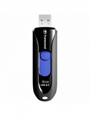 Plastic, fără capac-glisor 16GB USB3.1 Flash Drive Transcend JetFlash 790, Black, Slider (RW:9020MBs)