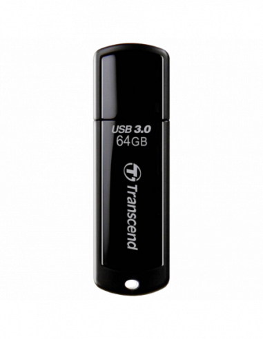 Пластик, классика с колпачком 64GB USB3.1 Flash Drive Transcend JetFlash 700, Black, Classic Cap (RW:9030MBs)