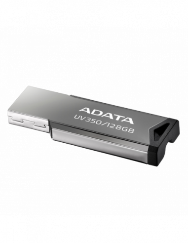 Metalic-Viteză mare-Premium 128GB USB3.1 Flash Drive ADATA UV350, Silver, Metal Case, Slim Capless, Keychain (RW:6030MBs)
