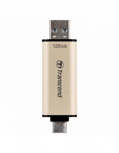 Для устройств Android/Apple iOS 128GB USB3.1Type-C Flash Drive Transcend JetFlash 930C, Gold, Classic Cap, OTG (RW:420400MBs)