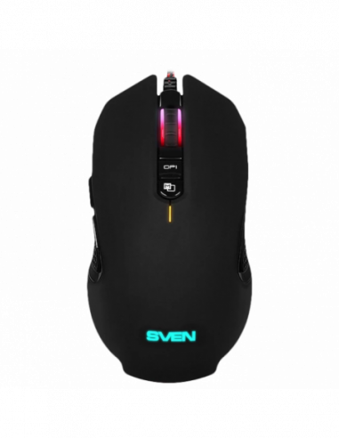 Игровые мыши Sven Gaming Mouse SVEN RX-G955, Optical 600-4000 dpi, 8 buttons, Soft Touch, Backlight, Macro, Black, USB