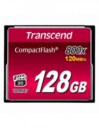 Компактные флэш-карты 128GB CompactFlash Card, Hi-Speed 800X, Transcend TS128GCF800 (RW: 12060MBs)