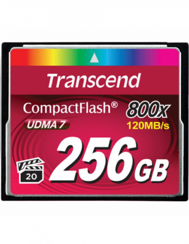 Carduri compacte flash 256GB CompactFlash Card, Hi-Speed 800X, Transcend TS256GCF800 (RW: 12060MBs)