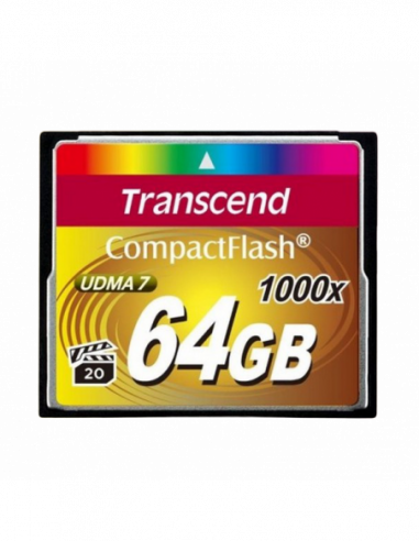 Компактные флэш-карты .64GB CompactFlash Card, Hi-Speed 1000X, Transcend TS64GCF1000 (RW: 160120MBs)