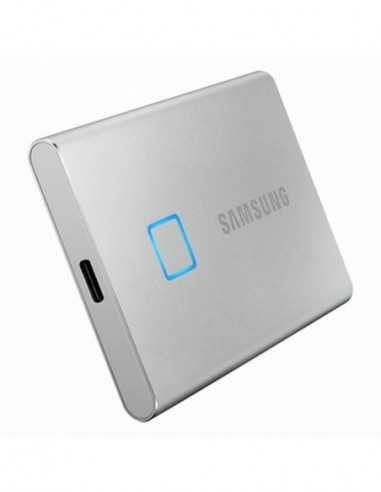 USB3.0 Внешний портативный SSD 1.0TB (USB3.2Type-C) Samsung Portable SSD T7 Touch, FP ID, Silver (85x57x8mm, 58g, RW:1050MBs)