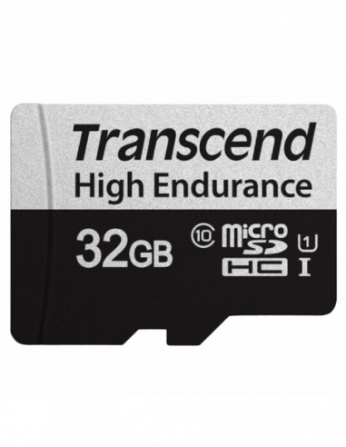 Безопасные цифровые карты микро .32GB MicroSD (Class 10) UHS-I (U1),+SD adapter, Transcend TS32GUSD350V (RW:9540MBs, Endurance)