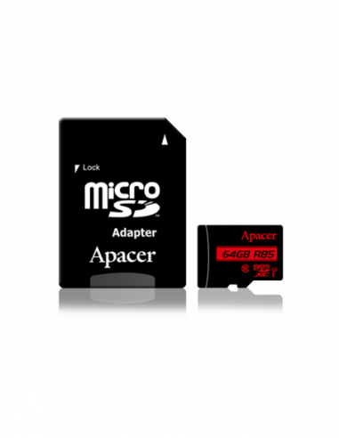 Безопасные цифровые карты микро . 64GB MicroSD (Class 10) UHS-I (U1) +SD adapter, Apacer AP64GMCSX10U5-R (RW:8520MBs)