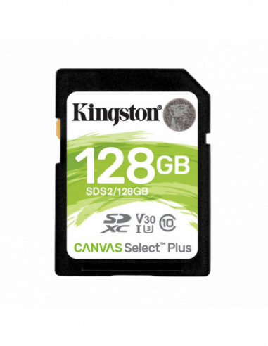 Безопасные цифровые карты 128GB SDXC Card (Class 10) UHS-I , U3, Kingston Canvas Select Plus SDS2128GB (RW:10085MBs)