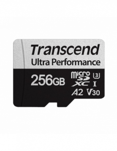 Безопасные цифровые карты микро 256GB MicroSD (Class 10) UHS-I (U3),+SD adapter, Transcend TS256GUSD340S (V30, A2, RW:160125MBs)