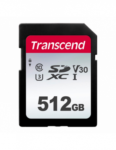 Безопасные цифровые карты 512GB SDXC Card (Class 10) UHS-I, U3, Transcend 300S TS512GSDC300S (RW:9545MBs)