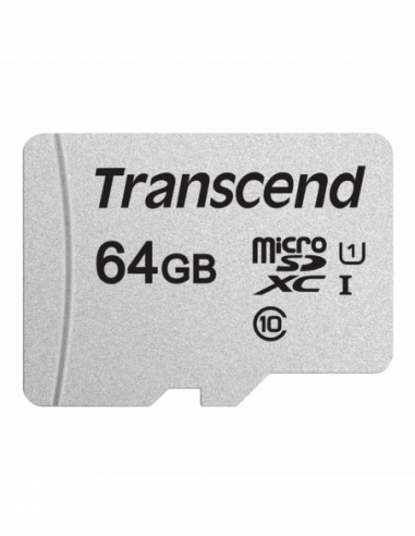Безопасные цифровые карты микро .64GB MicroSD (Class 10) UHS-I (U1) , Transcend TS64GUSD300S (RW:9545MBs)