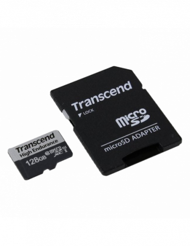 Безопасные цифровые карты микро 128GB MicroSD (Class 10) UHS-I (U1),+SD adapter, Transcend TS128GUSD350V (RW:9545MBs,Endurance)