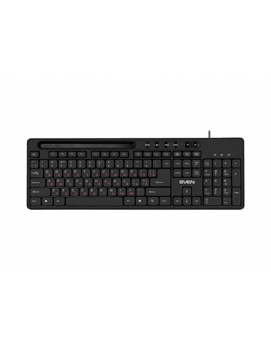 Tastaturi SVEN Keyboard SVEN KB-S302, Multimedia, Tray for smartphone, Black, USB