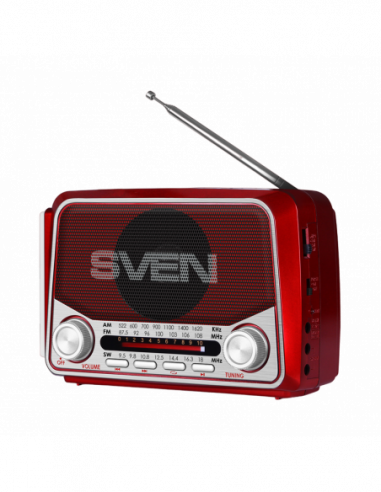 Boxe portabile radio cu ceas Speakers SVEN Tuner SRP-525, Red, 3W, FMAMSW, USB, microSD, flashlight, battery