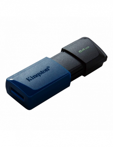 Plastic, fără capac-glisor 64GB USB3.2 Flash Drive Kingston DataTraveler Exodia M (DTXM64GB), Black-Blue, Plastic, Slider Cap
