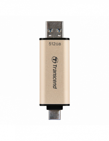 Pentru dispozitive Android-Apple iOS 512GB USB3.1Type-C Flash Drive Transcend JetFlash 930C, Gold, Classic Cap, OTG (RW:420400M
