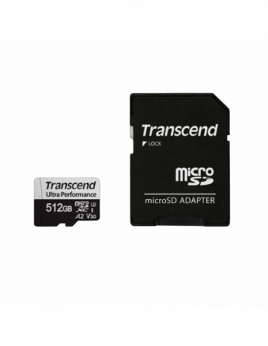 Безопасные цифровые карты микро 512GB MicroSD (Class 10) UHS-I (U3),+SD adapter, Transcend TS256GUSD340S (V30, A2, RW:160125MBs)