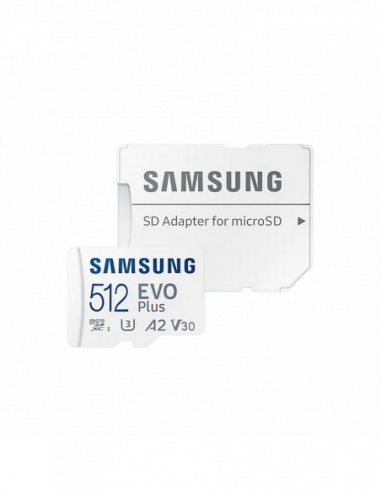 Carduri digitale securizate micro 512GB MicroSD (Class 10) UHS-I (U3) +SD adapter, Samsung EVO Plus MB-MC512KA (R:130MBs)
