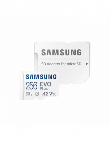 Carduri digitale securizate micro 256GB MicroSD (Class 10) UHS-I (U3)+SD adapter, Samsung EVO Plus MB-MC256KA (R:130MBs)