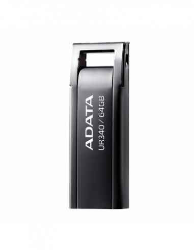 Металл/Высокая скорость/Премиум 64GB USB3.1 Flash Drive ADATA UR340, Black, Metal Case, Slim Capless, Keychain (R:Up to 100 MBs)