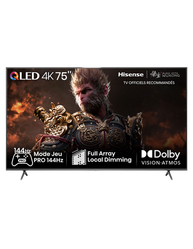 75" QLED SMART Телевизор Hisense 75E7NQ PRO, 3840x2160 4K UHD, VIDAA U7.0, Чёрный