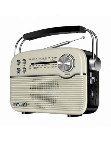 Boxe portabile radio cu ceas Speakers SVEN Tuner SRP-500 White 3W, Bluetooth, FMAMSW, USB, microSD, AUX, battery