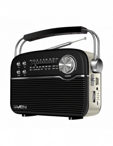 Портативный колонки с радиочасами Speakers SVEN Tuner SRP-500 Black 3W, Bluetooth, FMAMSW, USB, microSD, AUX, battery