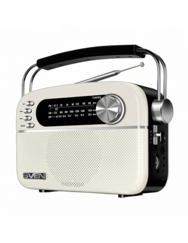 Boxe portabile radio cu ceas Speakers SVEN Tuner SRP-505 White 3W, Bluetooth, FMAMSW, USB, microSD, AUX, battery