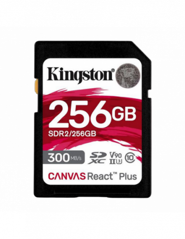 Безопасные цифровые карты 256GB SDXC Card (Class 10) UHS-II , U3, Kingston Canvas React Plus SDR2256GB (RW:300260MBs)