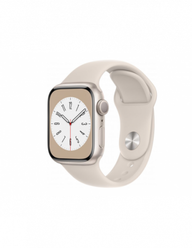 Dispozitive purtabile Apple Apple Watch Series 8 GPS, 41mm Starlight Aluminium Case with Starlight Sport Band, MNP63